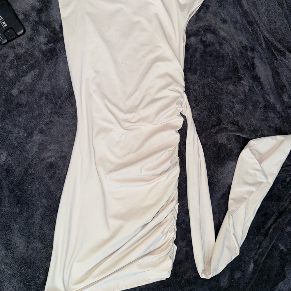 Elegant Cream Ruched Dress
